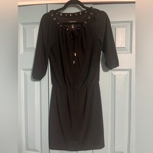 WHITE HOUSE BLACK MARKET 3/4 Sleeve Stretch Mini Dress Grommets Black XXS